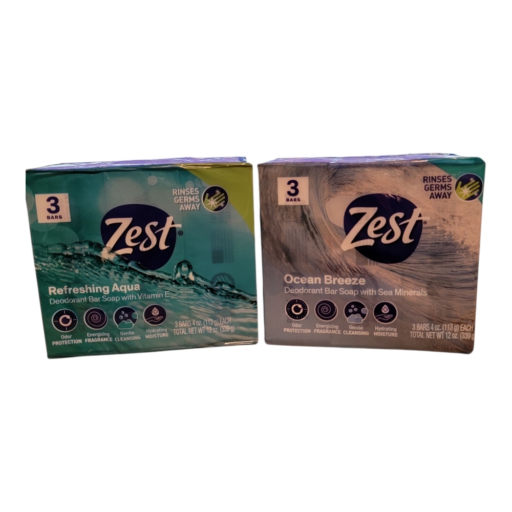 Zest Deodorant Bar Soap‎ Refreshing Auga 3 Bars/ Ocean Breeze 3 Bars (6 bar set)